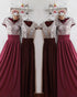Silver Sequins Burgundy Chiffon Bridesmaid Dresses Ruffles V-Neck Floor Length